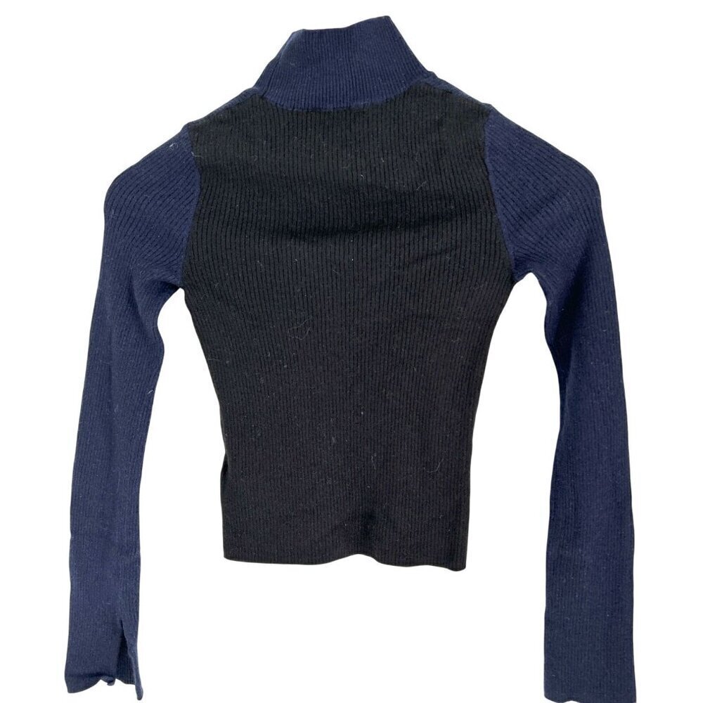 From Future Womens Ribbed Two-Tone Navy & Black Turtleneck Wool Sweater Size Sma - Picture 3 of 10